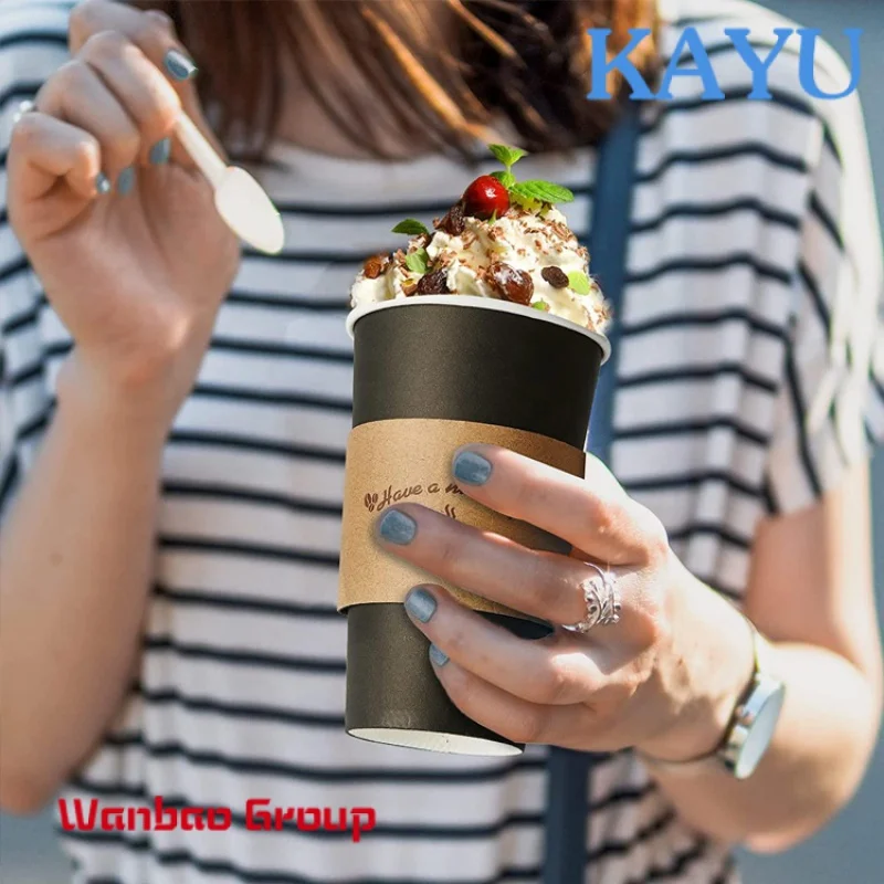 Custom  Customization Logo 8 12 14 Oz Biodegradable Black Takeaway Juice Cake Coffee Packaging Double Layer Paper Cups With Lid