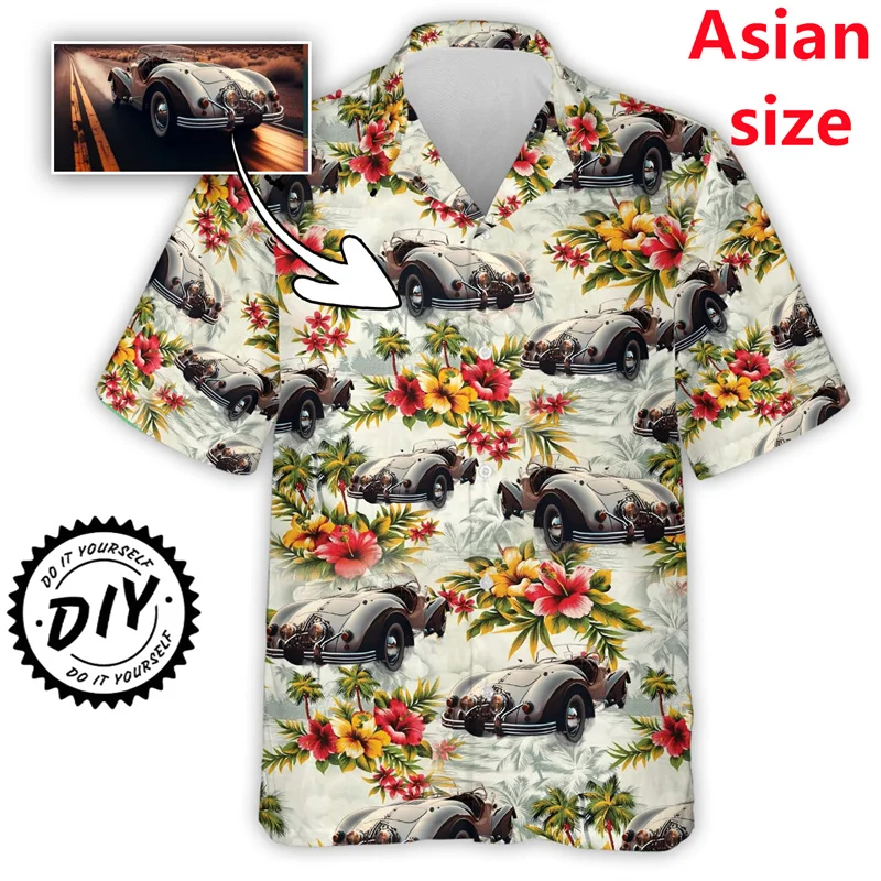 Personalized Car Photos Hawaiian Shirts For Men Clothes Custom Mens Tropical Summer Short Sleeve Shirt Diy Picture Lapel Blouse