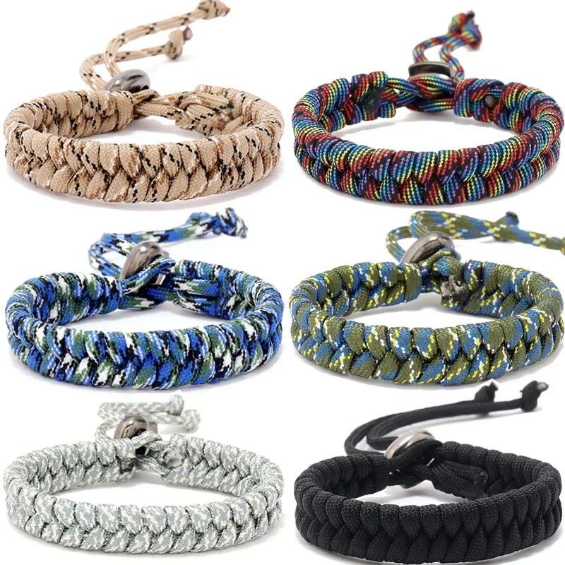 Outdoor Camping Paracord Survival Braided Rope Weave Bracelet For Men Women Adjustable Travel Survival Bracelet Hiking Emergency