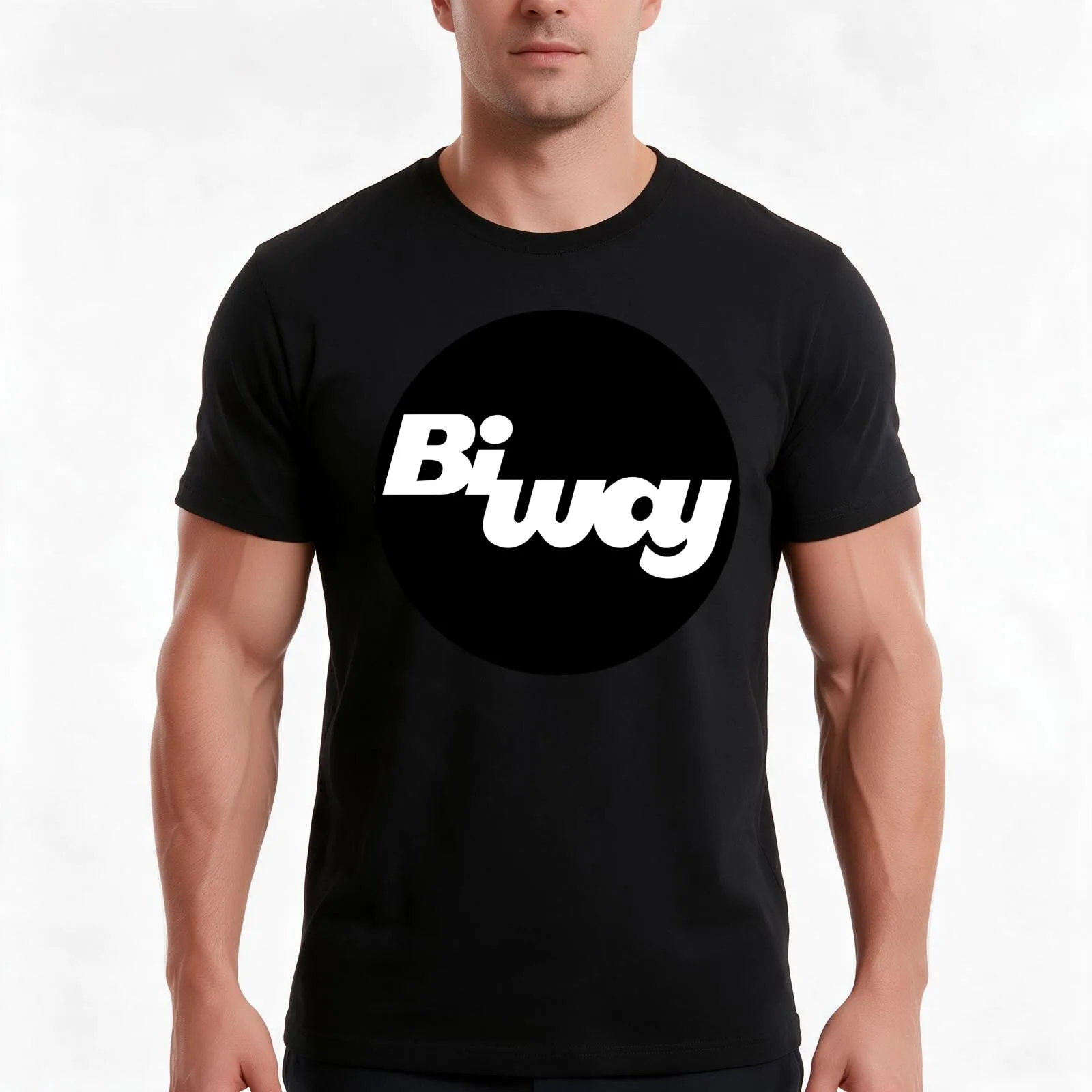 BiWay (Circle Logo) T-Shirt, Summer Casual Cotton Tee, Oversized Streetwear Tops, Vintage Graphic Print, Loose Fit Short Sleeve