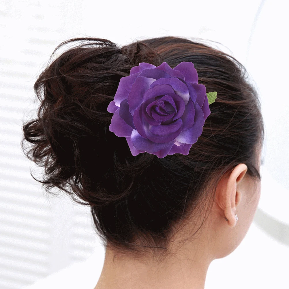 

4pcs Cloth Rose Hairpin Purple Flower Simulation Hair Clip For Women Girls Artificial Floral Brooch Wedding Party Beach