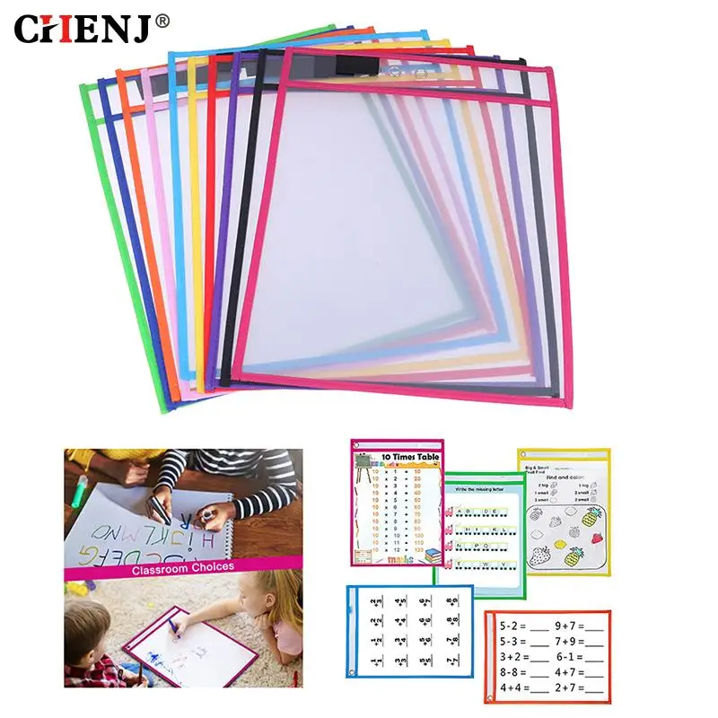 

1pc Reusable Dry Erasable Pockets Transparent Write And Wipe Drawing Board Dry Brush Bag File Pocket For Teaching Kids Pastels