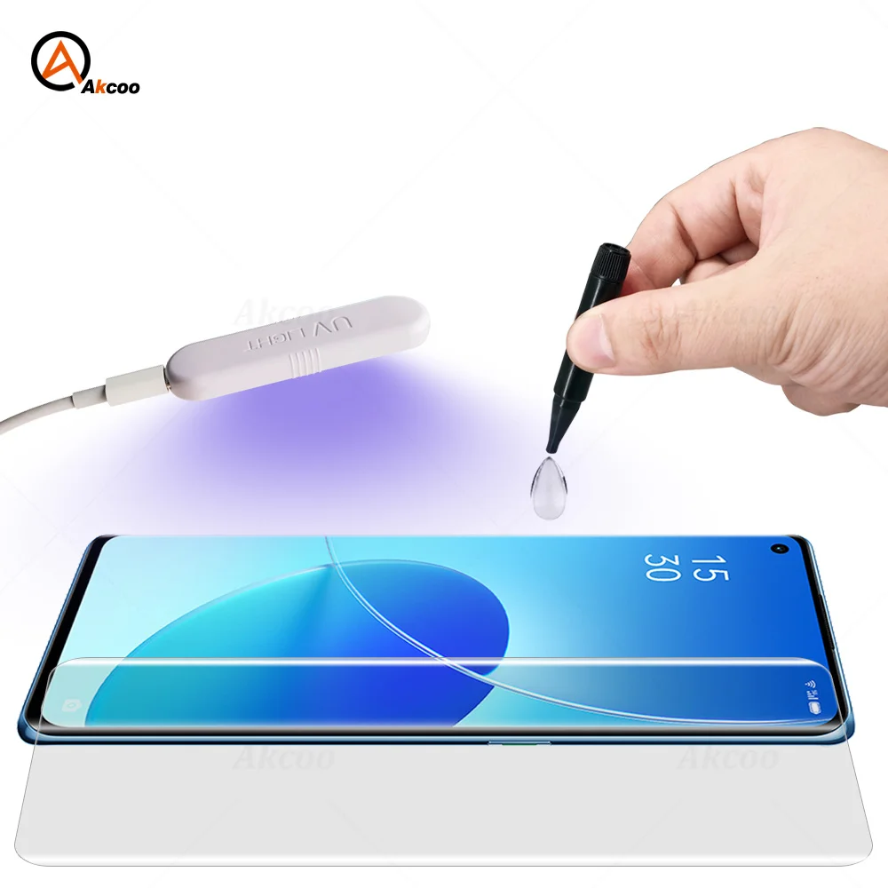 

Akcoo Screen Protector for OPPO Reno6 Pro UV Full Screen Glue Tempered Glass Film for oppo reno6 pro UV Glass