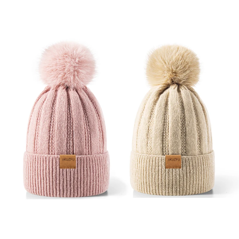 Женская зимняя вязаная шапка-бини с помпоном из искусственного меха, теплая вязаная шапка, супермягкая шапка для холодной погоды
