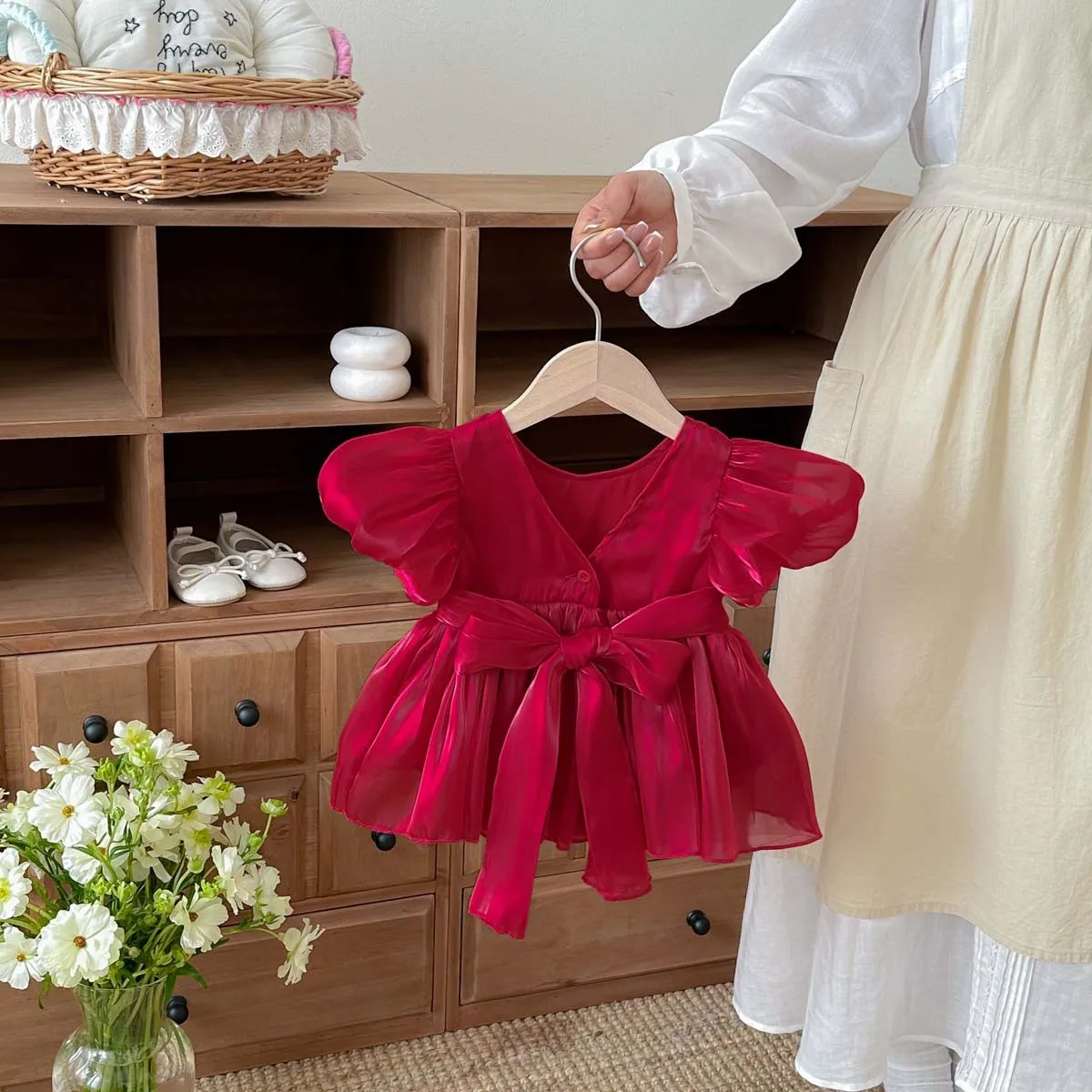 New Girls' Dress 2026 Summer Dress for Infants and Children, One Year Old Dress for Little Girls, Bubble Sleeve Princess