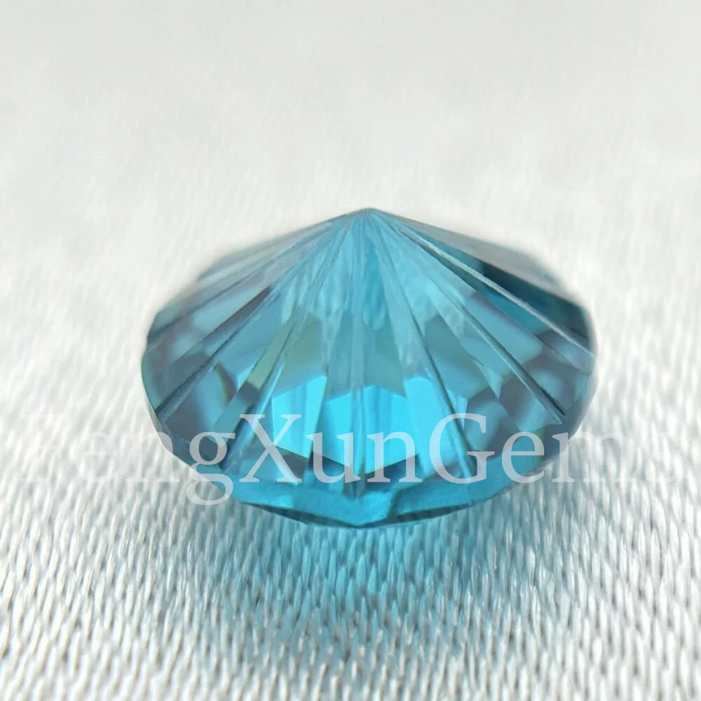 Round Fireworks Cut Aquamarine Brilliant 6~10mm Cubic Zirconia Loose CZ Gemstone 5A Quality for Jewelry Ring making