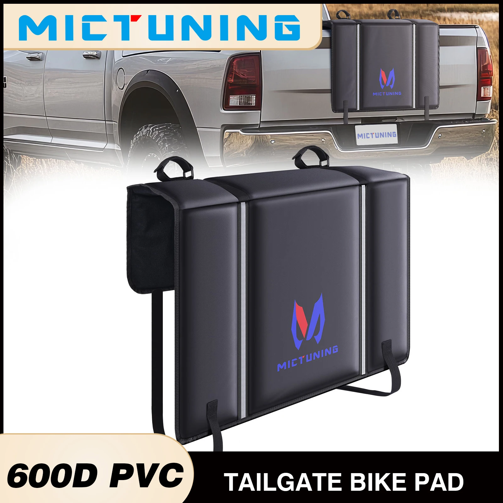 

MICTUNING 600D PVC Tailgate Bike Pad for Mountain,Secure Transport for Up to 2 Bikes with Reflective Strips and Tool Pocket