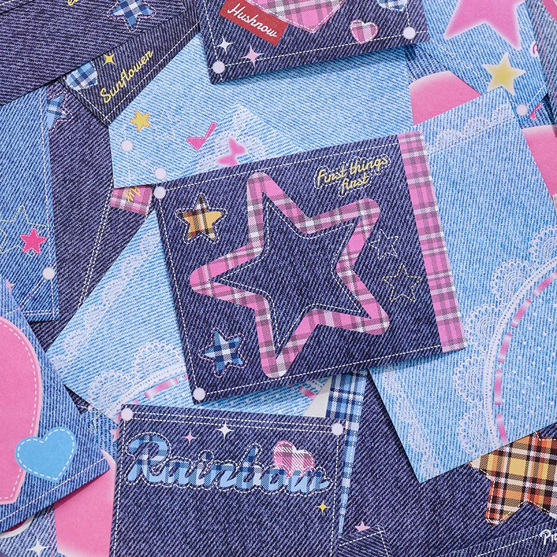 50 Lembar Kertas Memo Pad Bahan Biru Denim Tahan Air untuk Membuat Catatan Pesan Jurnal Scrapbooking DIY Kolase