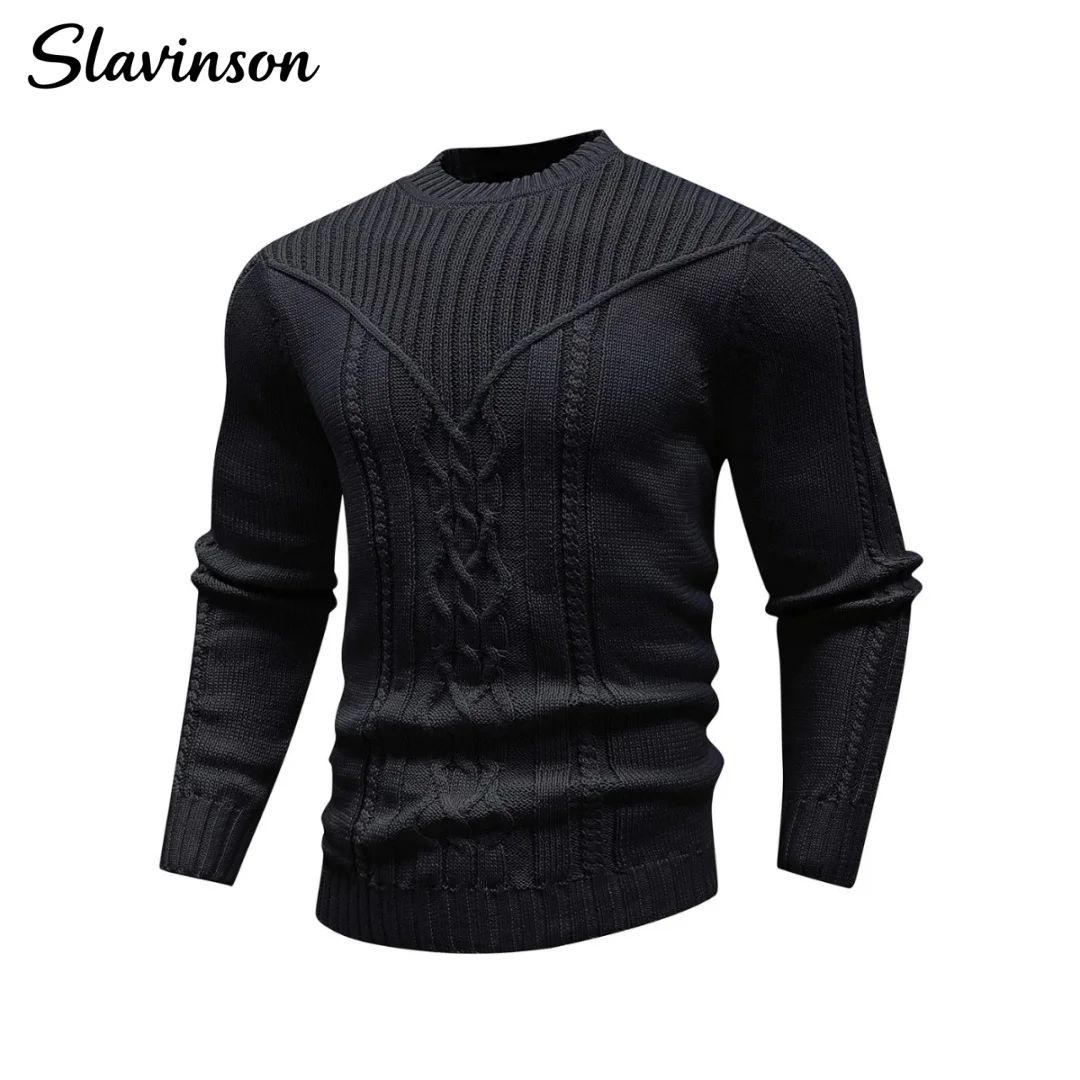 Slavinson Men's Sweater Spring Crewneck Warm Sweater Casual Cable Knit Pullover Sweater Drop Shoulder Solid Knitted Top US Size