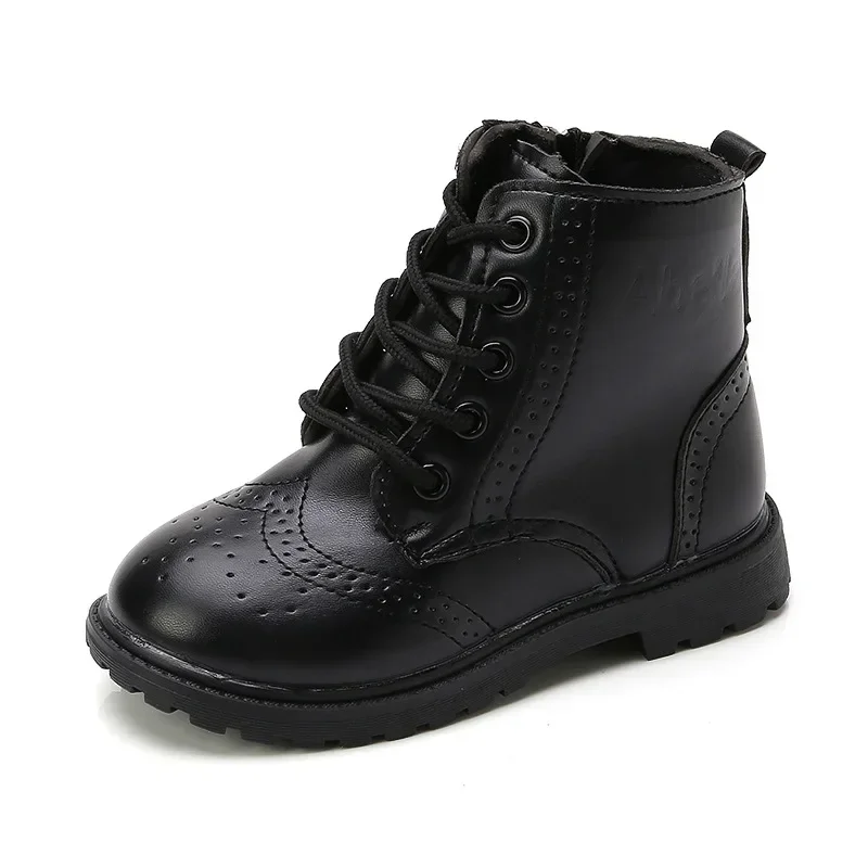 Botas para niños, botas de marea para niñas, botines clásicos de cuero negro para niños, talla 21-37, botas de marea cruzadas para niños, otoño