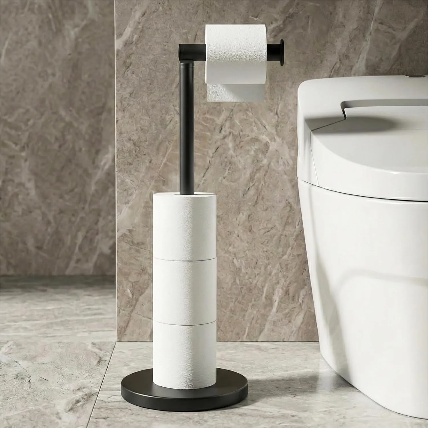

Toilet Paper Holder Stand, Extra Weighted Base, SUS304 Rust Proof Free Standing Tissue Roll Holder for 4 Rolls, No Tipping, No