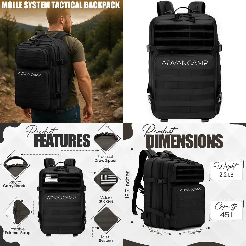 

Тактический военный рюкзак большой вместимости (45 л) с системой MOLLE для походов и кемпинга