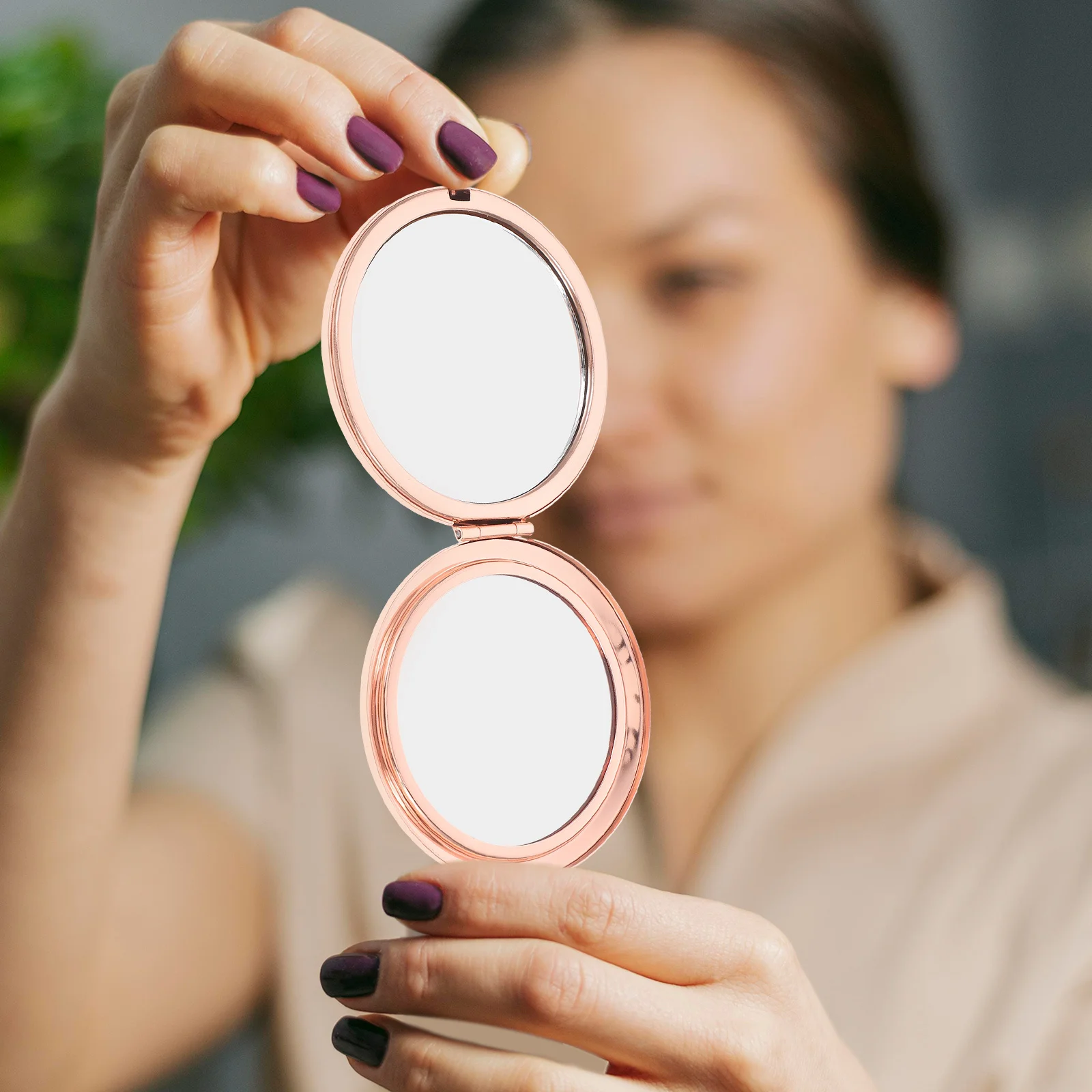 مرآة مكياج صغيرة محمولة باللون الذهبي الوردي قابلة للطي، مرآة صغيرة الحجم من حجر الراين، حجم السفر، محمولة للمرايا الشخصية للمحفظة #2