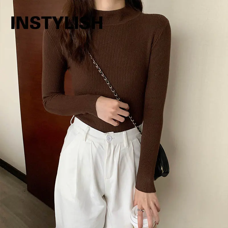 Women Autumn Winter Turtleneck Sweater Vintage Solid Basic Knitted Tops Casual Slim Pullover Korean Fashion Simple Chic Jumpers