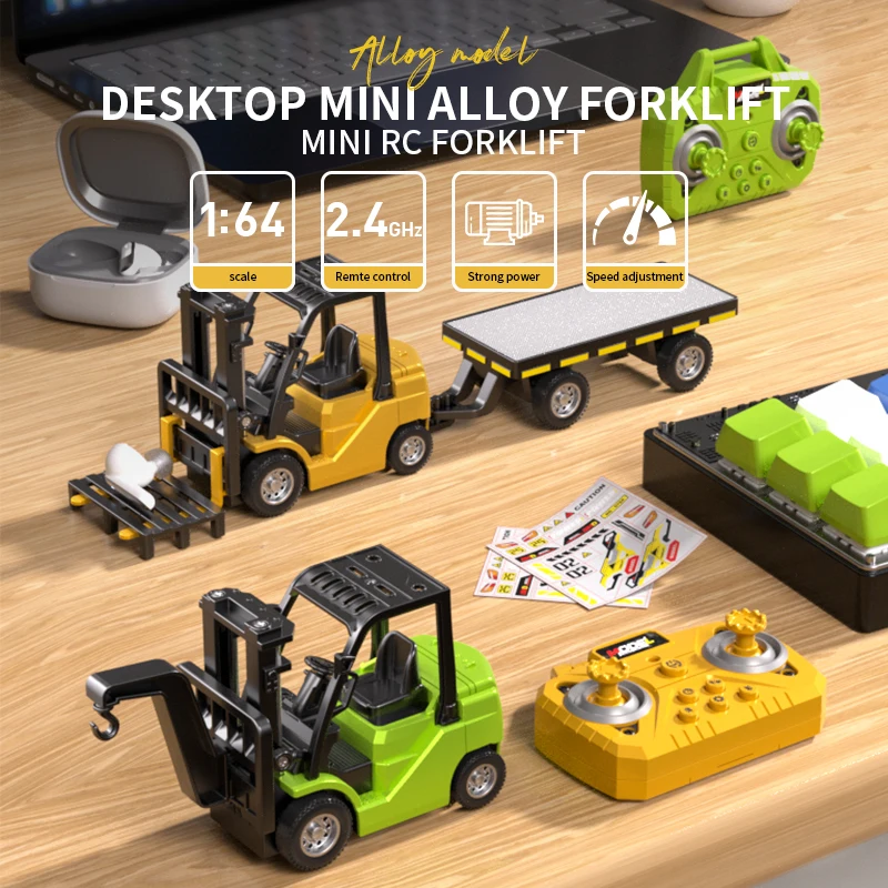 

New 1:64 mini alloy simulation remote control engineering car dual remote control mobile phone control forklift toy boy gift