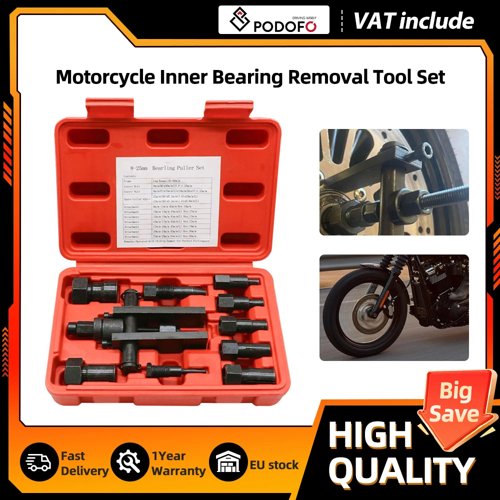 Extracteur de roulement à trou aveugle Podofo 8-25MM, kit de démontage interne à deux griffes 10 pièces pour moto et voiture