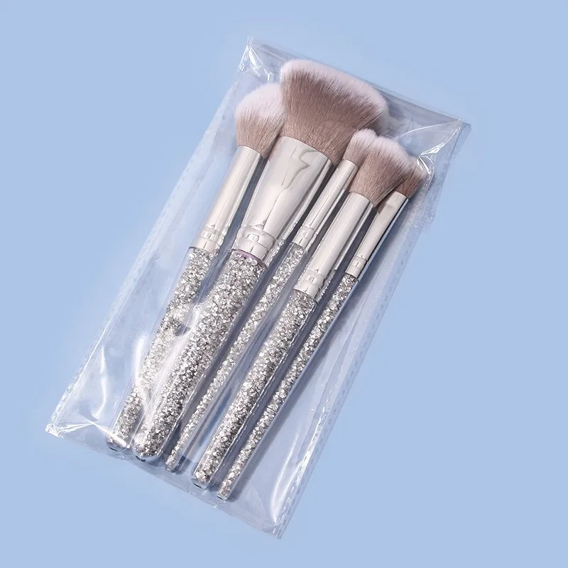 5pcs Sparkling Rhinestones Makeup Brushes Set Face Powder Brush Nasal Eye Shadow Blush Brush Smudge Professional Beauty Tools