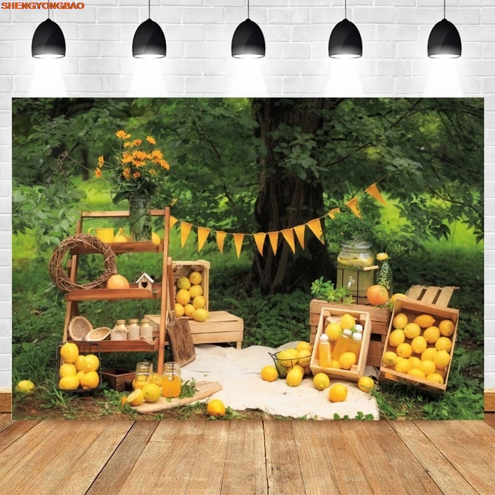 

Lemonade Chart Backdrop Kids Birthday Party Green Grass Lawn Tree Lemon Photography Background Studio Booth Portrait Photoshoot