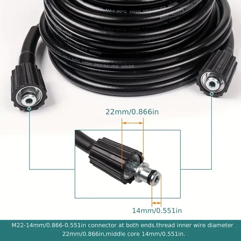 High Pressure Washer Hose 5800 PSI M22-14mm Durable Extension Tube for Efficient Cleaning, 236.22inch/314.96inch/393.7inch/590.5