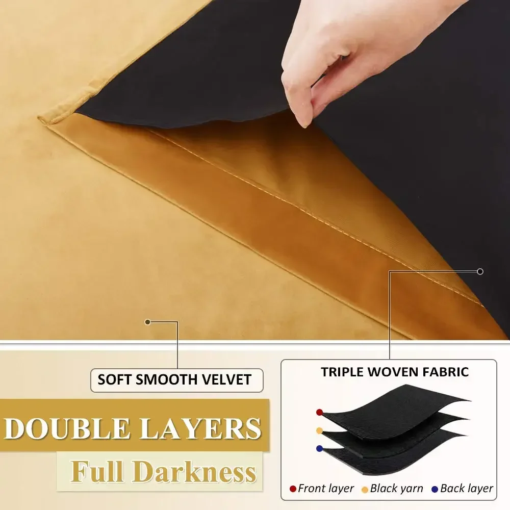 RYB HOME1PC Luxury Blackout Warm Soundproof Drapery Velvet Curtain Sunlight Block Drape for Bedroom House Decoration Living Room image 3