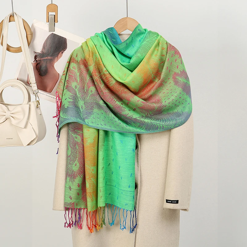 

Женские зимние элегантные жаккардовые кашемировые шарфы из пашмины, женские толстые теплые шаль высокого качества, морозостойкое одеяло, шарф-пончо