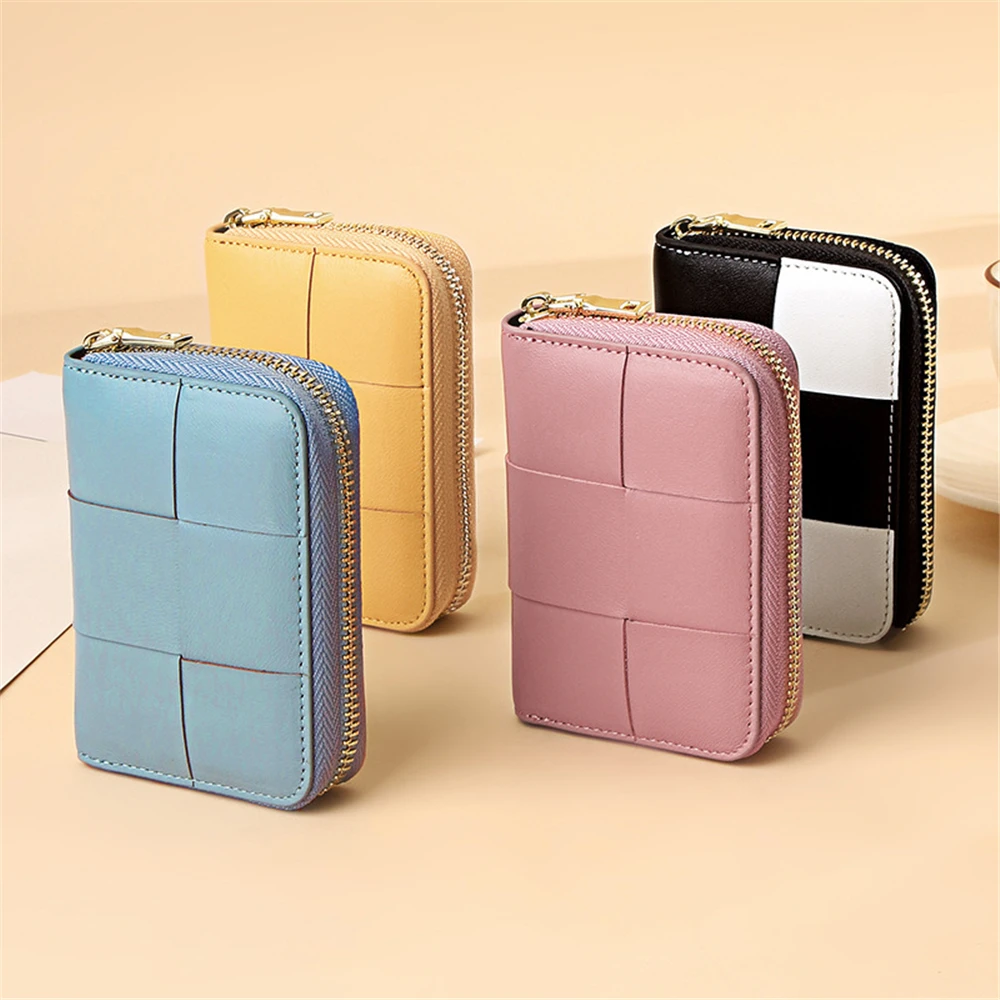 

New Fashion Genuine Leather Sheepskin Patchwork Organ Cards Holders Knitting Money Clips Womens Purses Wallets