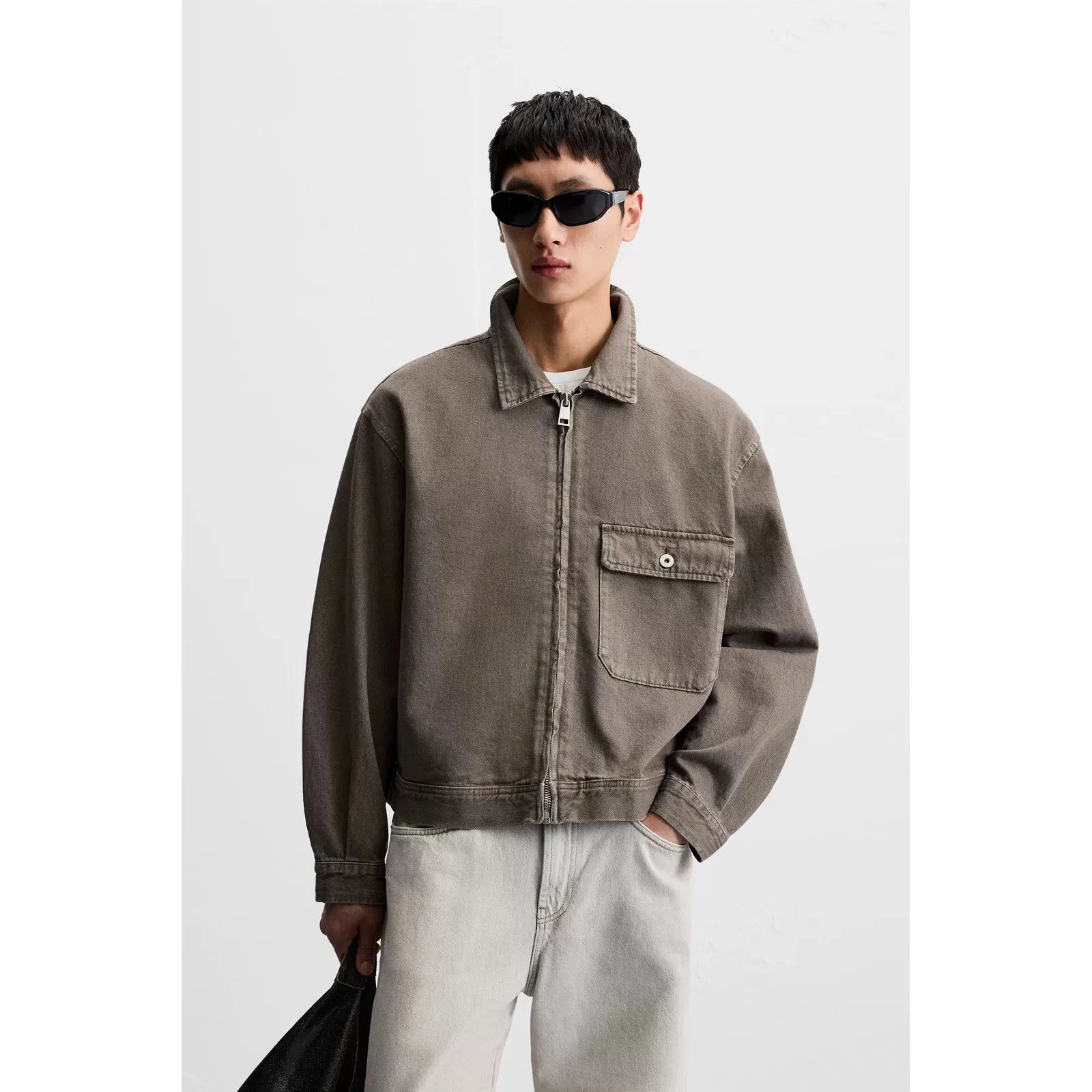 

Новая мужская хлопковая куртка на молнии весна 2025, простой крой, длинный рукав, стандартная длина, на молнии, цветная