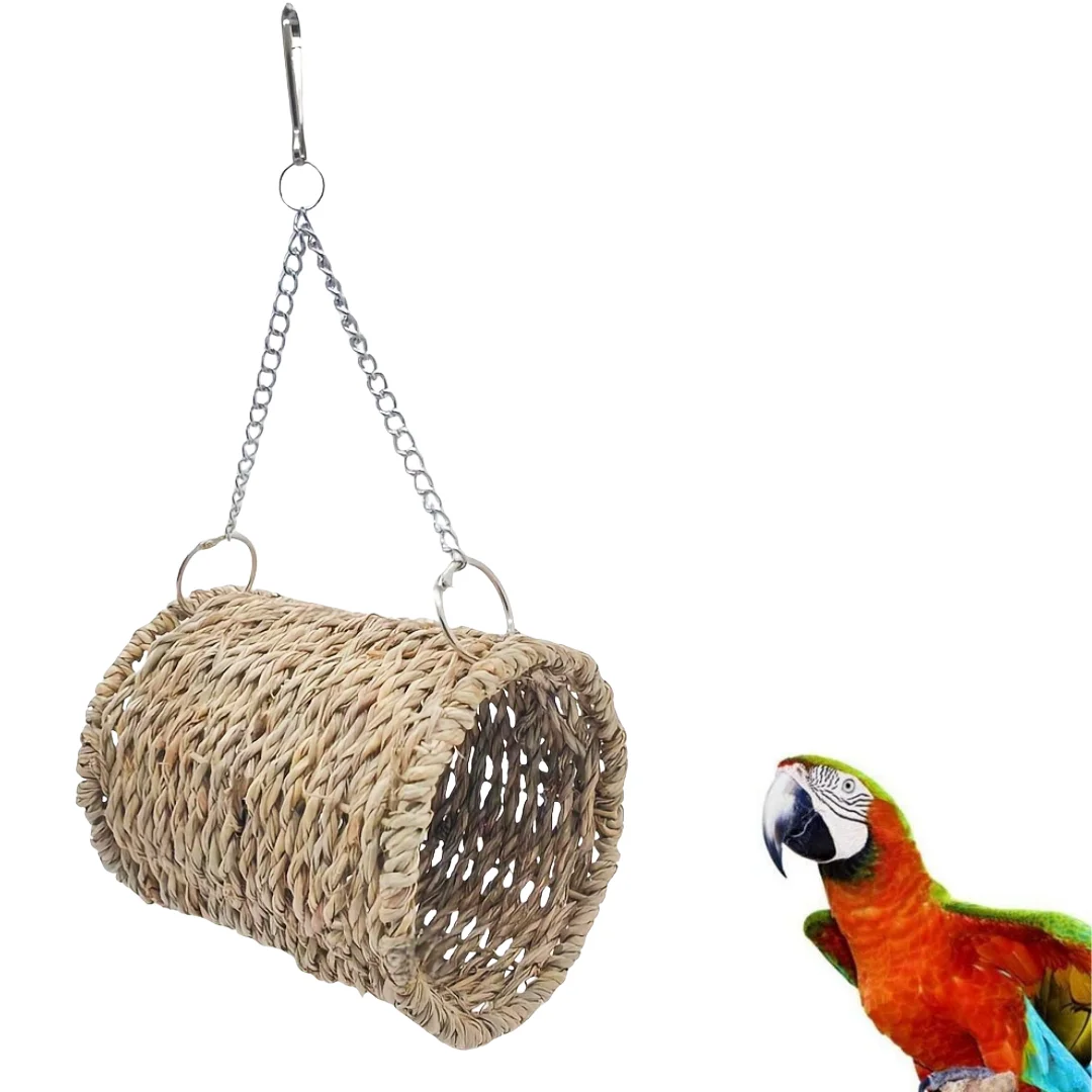 Bird Nest Bed Grass Tunnel Hammock Hanging Parrot Pet Chinchilla Hamster Cage Ornament Decoration Hamster Cradle Woven Straw Bed - view 6