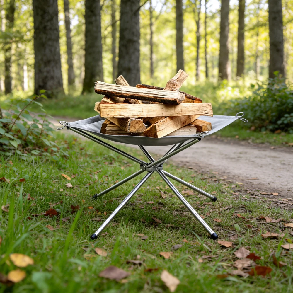 Portable Outdoor Fire Pit Collapsing Steel Mesh or Fire Stand Stove Shelf for Wood Heater Camping Supplies Backyard Garden