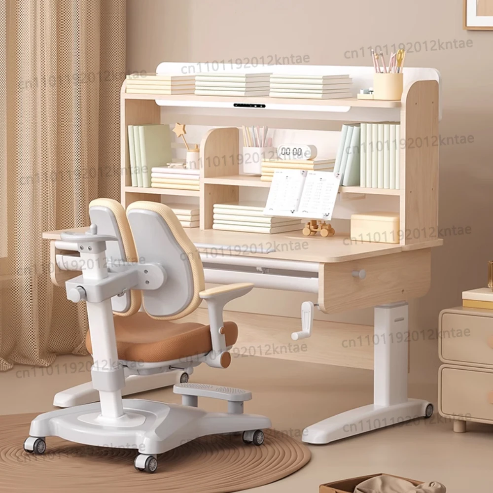 High Quality  Learning Desk Height Adjustable Home Furniture Wooden Ergonomic Children Study Table and Chair with Bookshelf