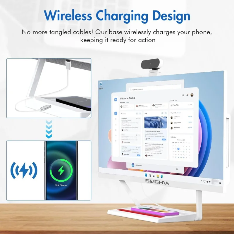 كمبيوتر الكل في واحد 24 بوصة، شاشة FHD، i7 رباعي النواة، Windows 11، 16 جيجابايت رام، 512 جيجابايت SSD، شحن لاسلكي، لوحة مفاتيح وماوس سلكية #4