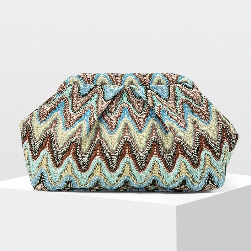 2026 New Trend Ethnic Style Bohemian Printing Ruched Cute Clutch Bag Fashionable Wedding Party Cloud HandBag Purse Summer