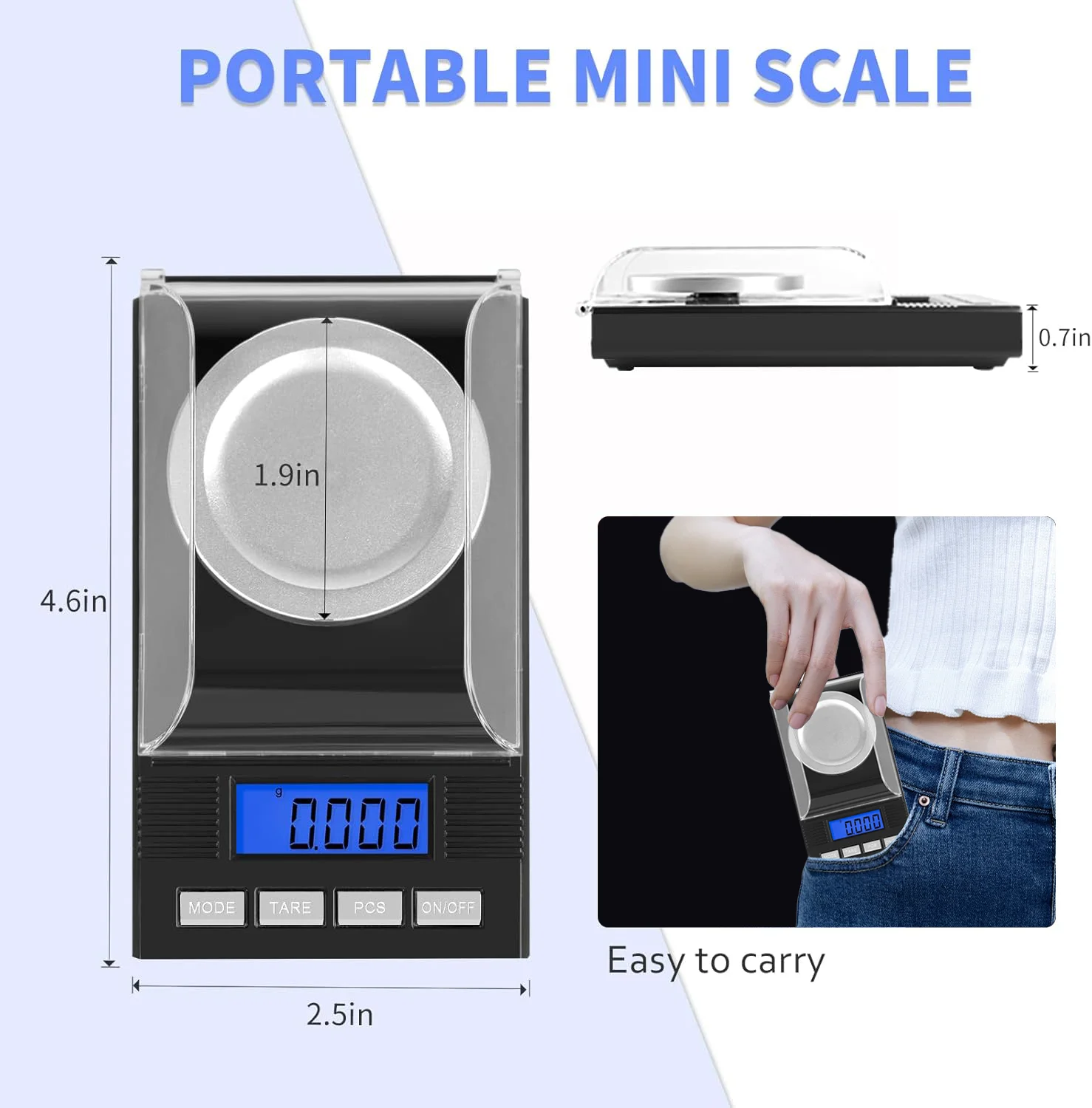 Digital Jewelry Scale with LED Digital Display Mini Portable High Precision Milligrams 0.001 Grams Pocket Jewelry Scale