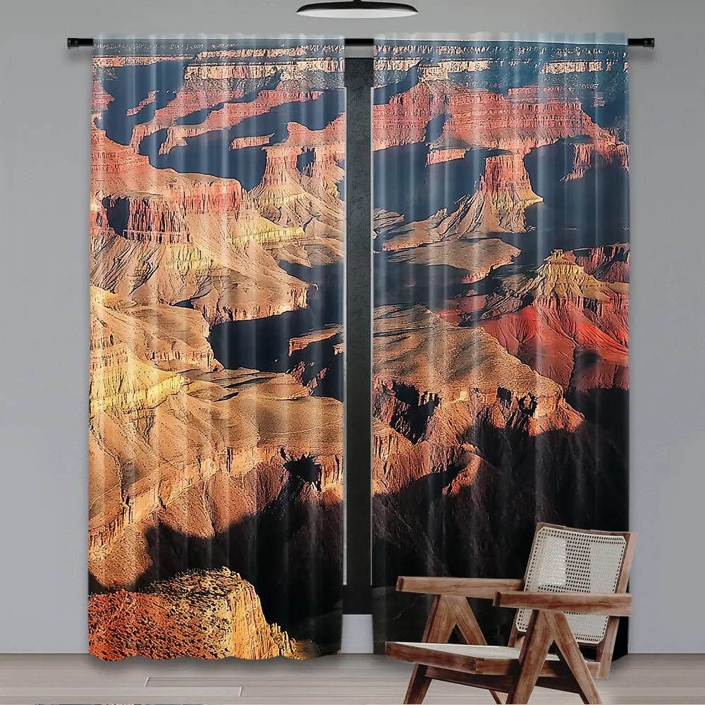 2Pcs American Curtain View Of The Famous Majestic Grand Canyon Red Rocks Different Cliff Suitable For Bedroom Bathroom Dining