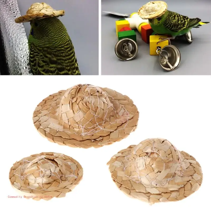 Straw Woven Bird Hat for Parakeet Conure Lovebird, Funny Top Hats, Head Cover