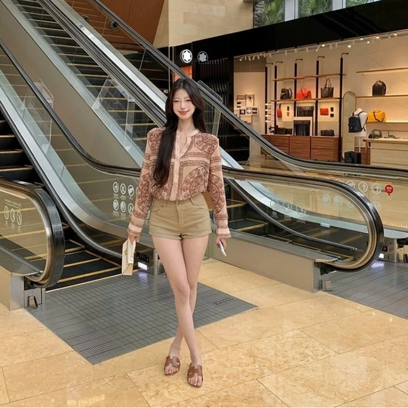 Temperament Long Sleeve Print Loose Blouse Spring Autumn Thin O-neck All-match Vintage Shirt Tops Korean Trend Women Clothing