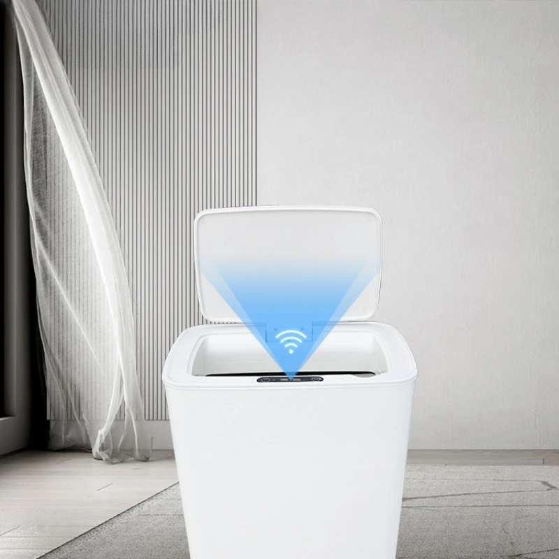 14L White Blue Kitchen Garbage Bin Trash Bin Toilet Bathroom Smart Sensor Garbage Bin Automatic Trash Can Smart Trash Can