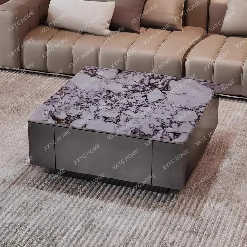 XX minimalist natural marble coffee table light luxury stainless steel square coffee table