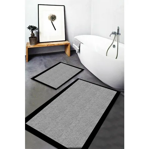 Else Carpet Else Black Gray Pattern Washable Anti-Slip Soles 2li Bath Mat Doormat Toilet Seat Pad