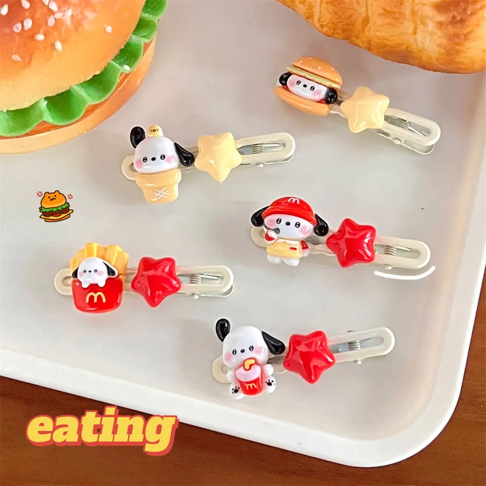 5Pcs Cute Cartoon Hamburger Puppy Hairpin Girly Bangs Side Clip Broken Hairpin Student Hairpin Hair Accessories