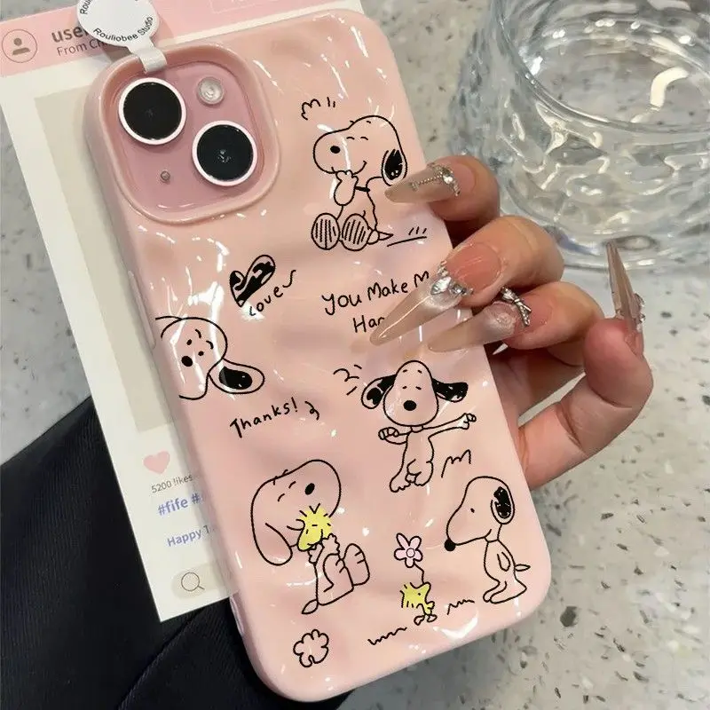 حافظة هاتف سنوبي بخطوط سوداء بسيطة لهاتف آيفون 16 برو 15 14 13 12 11 برو ماكس بلس غطاء ناعم جميل مضاد للسقوط ومضاد للصدمات