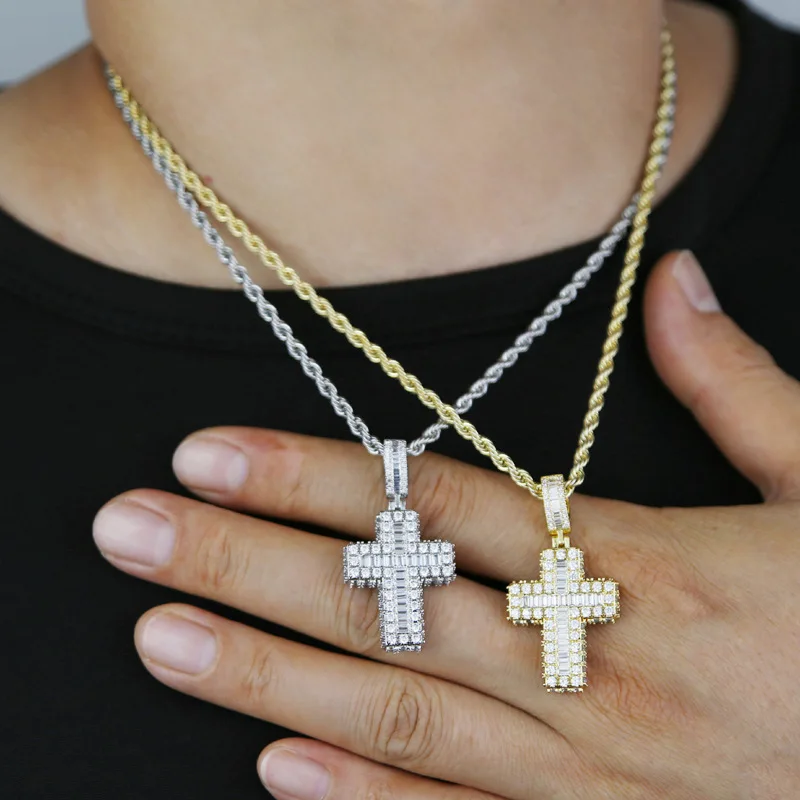 

2026 New Sparkling CZ Cross Pendant Necklace Iced Out Bling Cubic Zirconia Paved Charm for Women Men Jewelry