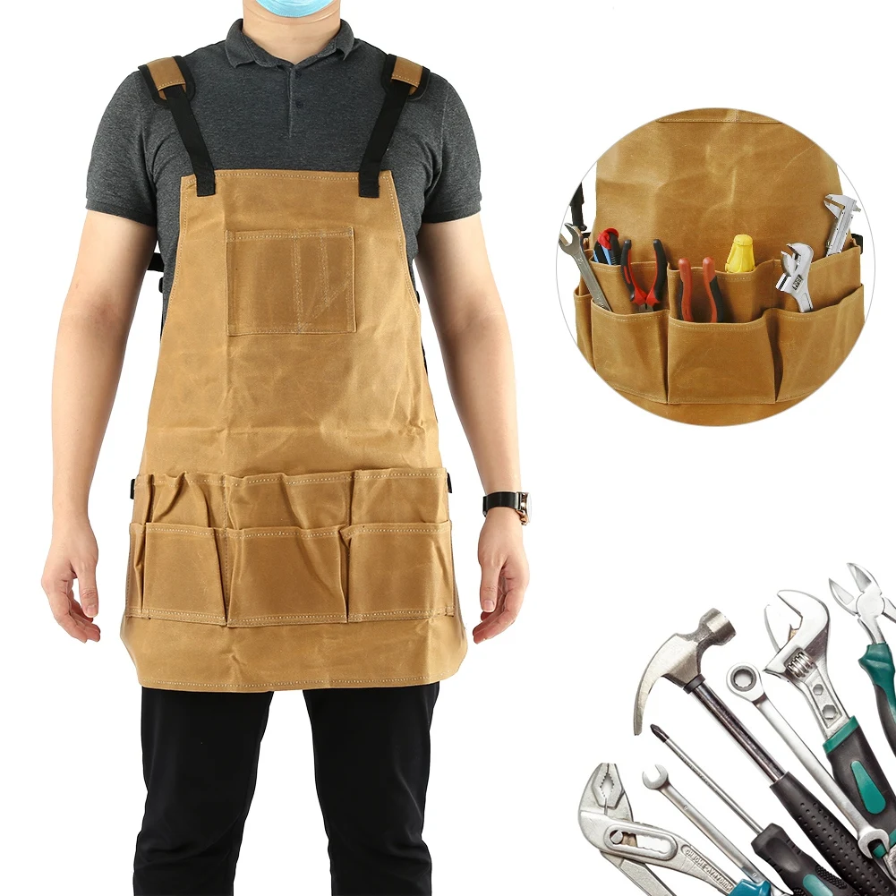 

Waxed Canvas Apron Thickened Waterproof Oil Proof Tools Apron For Garden Workshop