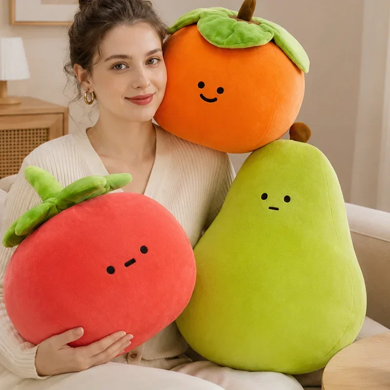 Simulation Fruit Plush Pillow Soft Apple Tomato Pear Orange Persimmon Stuffed Toy Cute Food Doll Home Decor Gift
