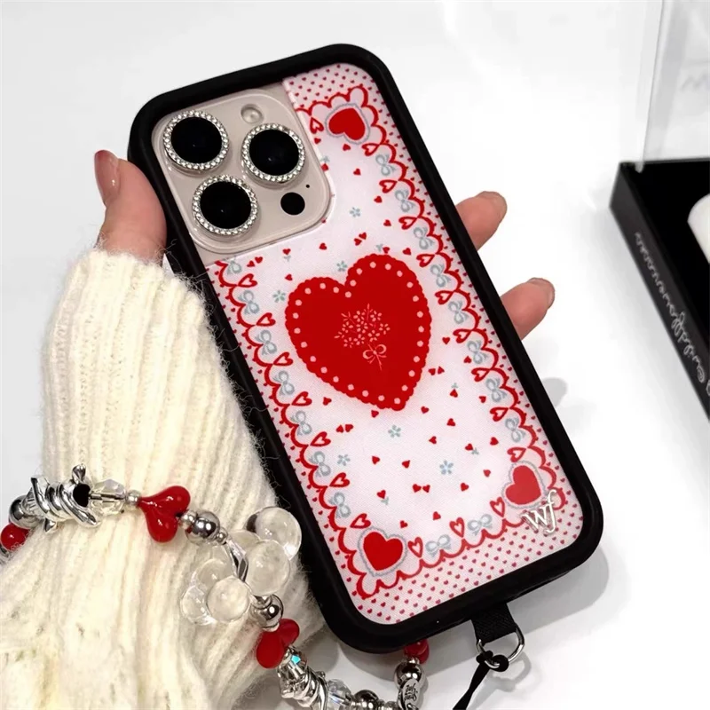 Flower sauvage mignon 3D amoureux voie coque de téléphone pour iPhone 17 16 15 14 13 12 Pro Max Plus 16pro WF dentelle coeur chérie amour couverture