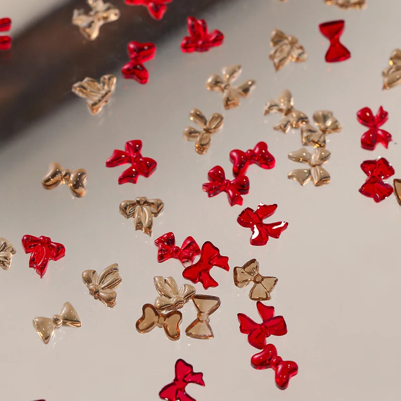 DIY 한국 매니큐어 장식용 미니 리본 송진 활 네일 참, 귀여운 미니 나비 매듭 나비 3D 라인석, 50 개