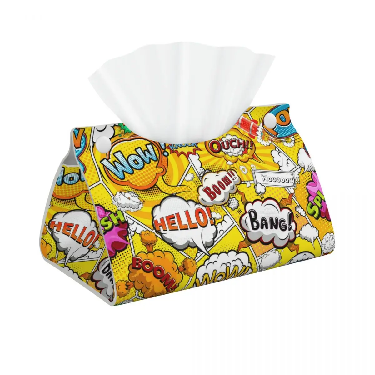 Custom Comic Book Speech Bubbles Tissue Box Cover for Bathroom Home PU Leather Rectangular Facial Tissue Box Holder