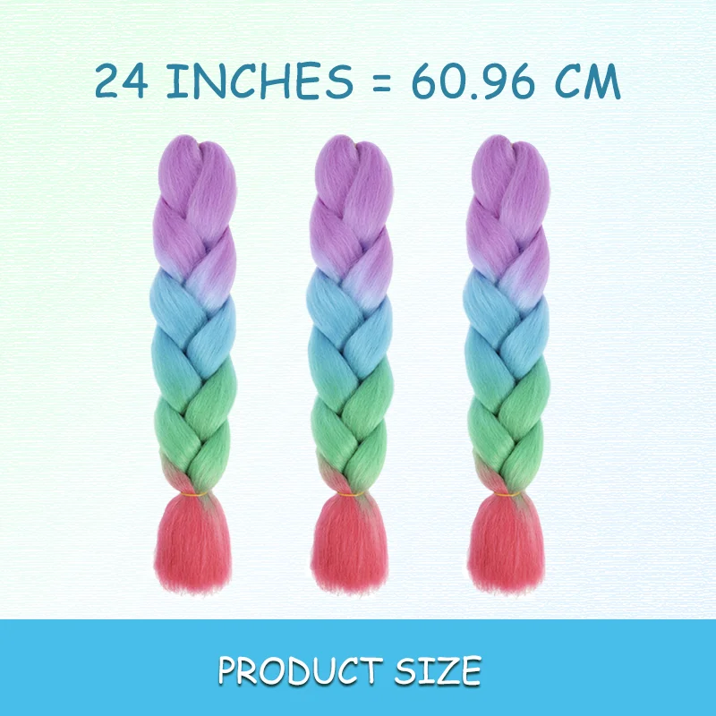 Extensiones de cabello trenzado de arcoíris, trenzas de pelo de ganchillo Jumbo sintético de 24 pulgadas para caja trenzada, extensiones de cabello con trenzas torcidas