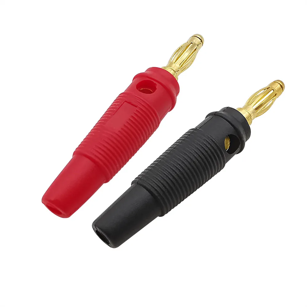 2Pcs Gold Plated Copper 4mm Banana Plug Connector Musical Speaker Cable Wire Pin Red Black