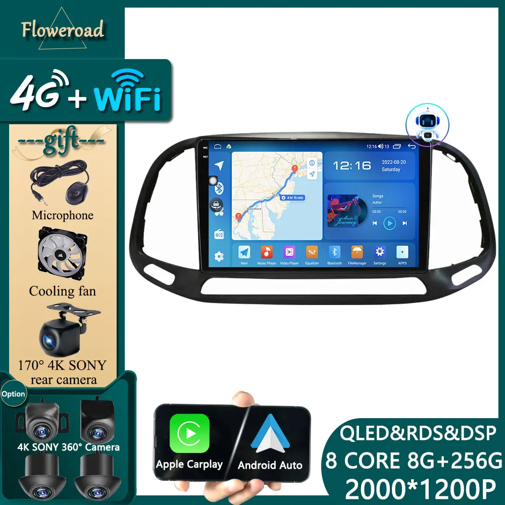 

Головка 9 ''Carplay 4G для FIAT Doblo 2015 -2019 Авторадио мультимедийный плеер Android 12 навигация GPS стерео монитор DSP